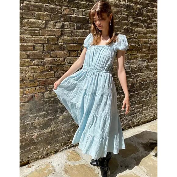 & OTHER STORIES Cotton Square Neck Smock Midaxi Dress Sky Blue {3P31} - Picture 3 of 11